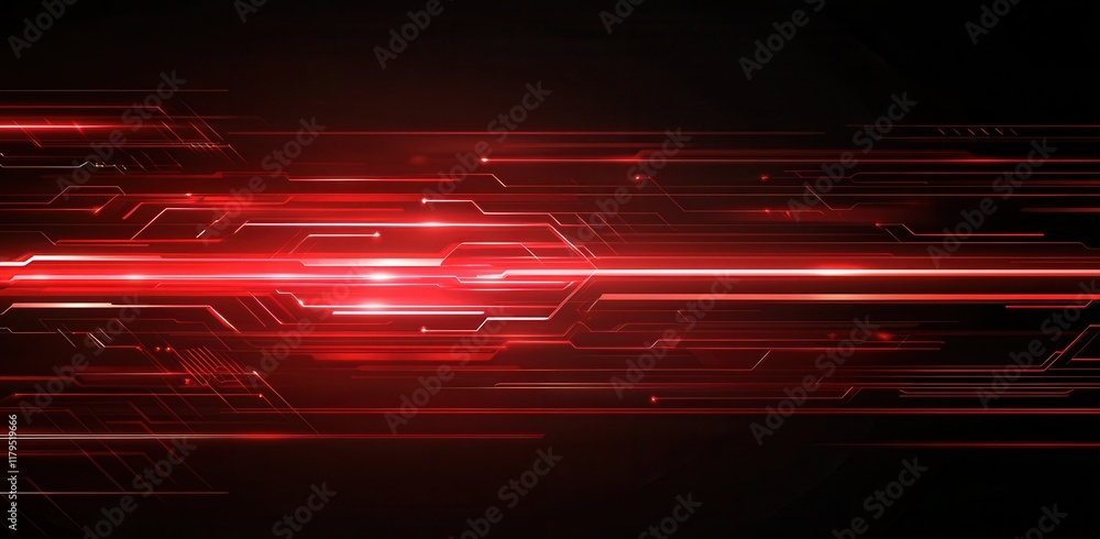 Poster a red line with a black background. the line is made up of many small red squares. the line is very 