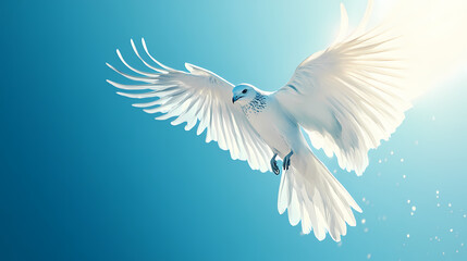 Obraz premium Majestic winged creature soaring through clear blue sky, feathers glistening in sunlight, fluid motion captured in. Windborne. Illustration