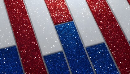 Obraz premium A vibrant background featuring abstract patterns in patriotic red, white, and blue glitter, ideal for occasions such as voting, Memorial Day, Labor Day, and elections