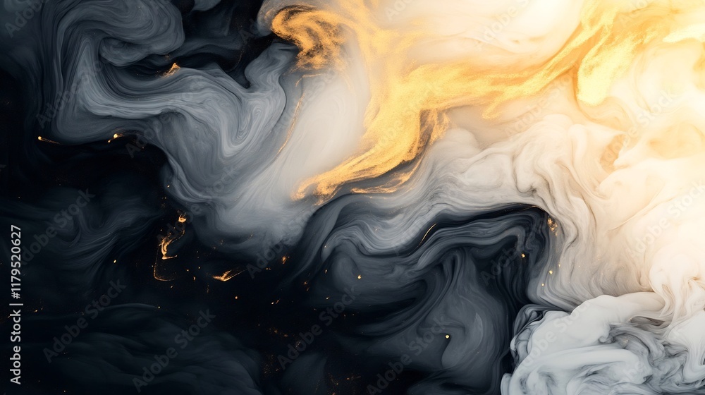 Poster mesmerizing ink swirls in fluid creativity with contrasting colors and shapes