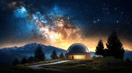 Astronomical observatory at night, telescope dome open, starry sky, scientific equipment, long exposure shot Ultra-Realistic, Photo Realistic, highly detailed, 