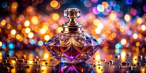 Elegant Perfume Bottle, Deep Depth of Field, Luxury Fragrance, Crystal Glass, Close-up Product Shot