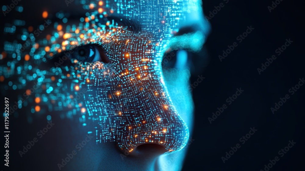 Aufkleber illuminated face composed of radiant dots creating a dreamlike atmosphere merging technology and hum