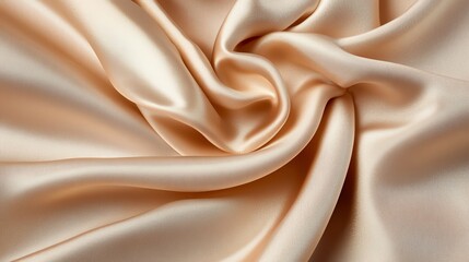 Obraz premium Close-up of smooth, luxurious satin fabric in soft peach color, showcasing elegant folds and textures.