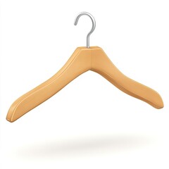 Wooden Clothes Hanger with Metal Hook &ndash; 3D Cartoon Style Illustration Isolated on White Background