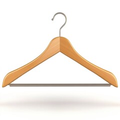 Wooden Clothes Hanger with Metal Hook &ndash; 3D Cartoon Style Illustration Isolated on White Background