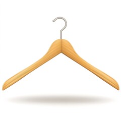 Wooden Clothes Hanger with Metal Hook &ndash; 3D Cartoon Style Illustration Isolated on White Background