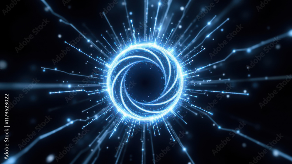 Poster An abstract starry space with a central spiral, creating an effect similar to a camera lens flare or cosmic phenomenon.