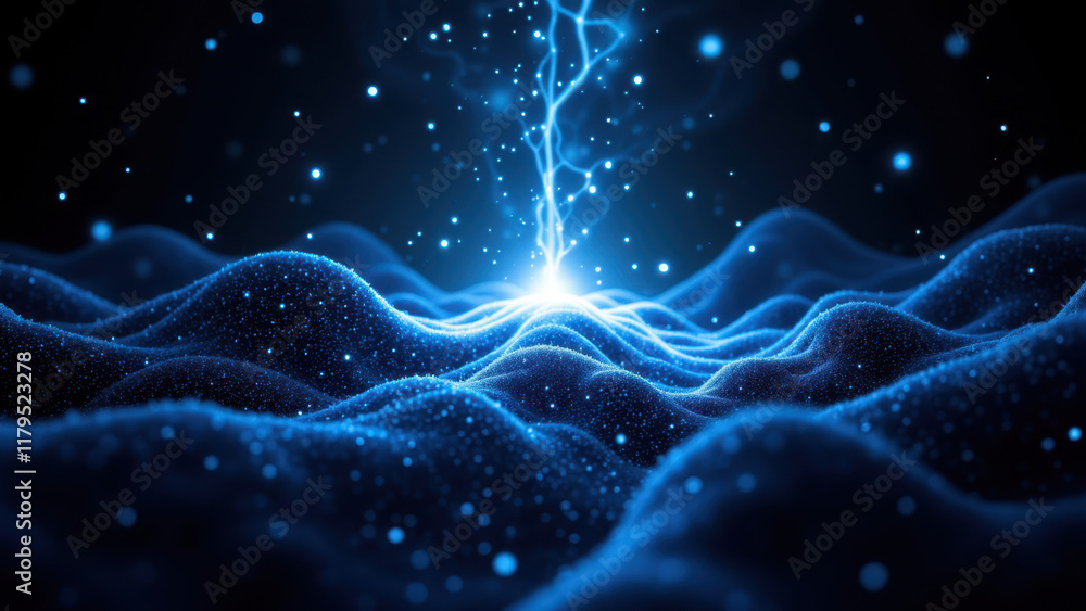 Aufkleber abstract background with flowing waves and a central lightning strike.