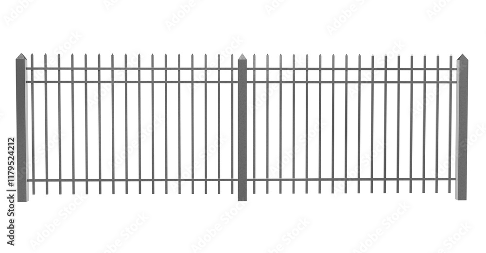 Poster metal fence with pointed tips: a decorative fence featuring a unique design with pointed vertical el
