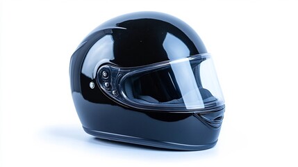 Fototapeta premium Shiny Black Motorcycle Helmet Isolated on White Background