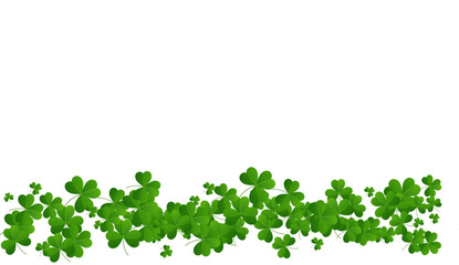 Fototapeta premium Vector Green Clover Leaves Band Across Bottom of Design for St. Patrick’s Day With White Background
