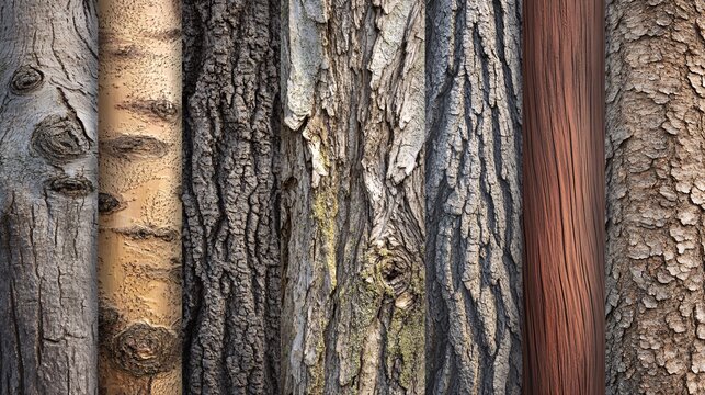 Close up of various tree barks creating natural textured background - Powered by Adobe
