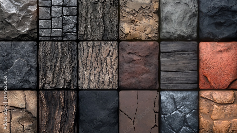 Poster Variety of textured cubes showing different materials for 3d rendering