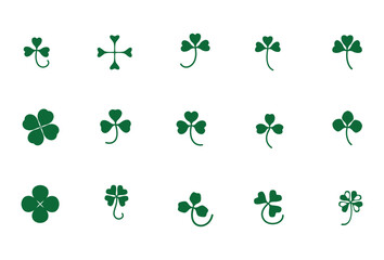 Fototapeta premium Vector 15 Icon Set 4 (of 4) Green Shamrock and Clovers for St. Patricks Day Celebrations or Lucky Design