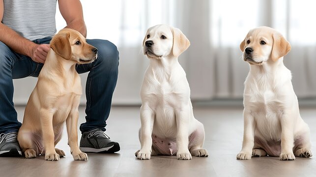 Professional dog training session in modern indoor facility, positive reinforcement methods, engaged handler and pet Ultra-Realistic, Photo Realistic, highly detailed, 