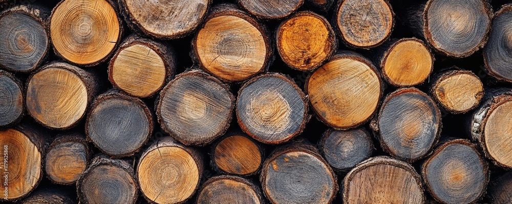 Poster Stack of firewood logs creating a textured background