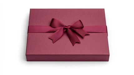 Shiny Red Gift Box with Ribbon on White Background
