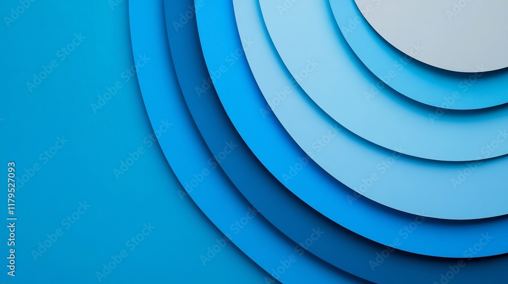 Poster mesmerizing overlapping shapes in cool blue tones with negative space for copy