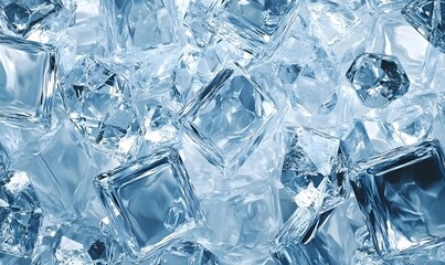 Close-up of many translucent ice cubes.
