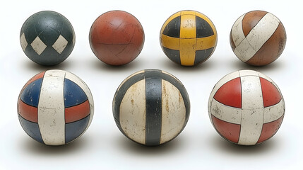 Fototapeta premium Vintage Painted Balls Studio Shot White Background Game Collection.