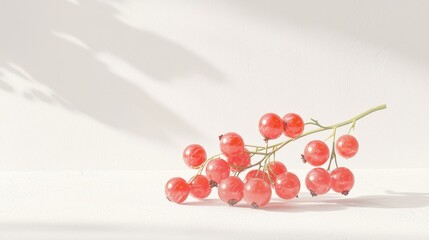 Fresh and Juicy Red Currants Arranged on Soft White Background with Delicate Shadows