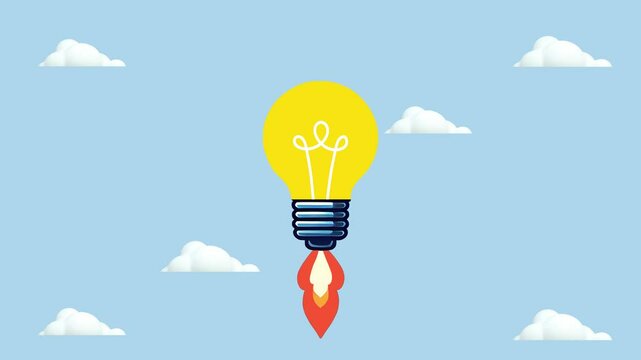 Rocketing Ideas, A lightbulb as a symbol of ideas soaring into the sky like a rocket, representing creativity, innovation, and limitless progress