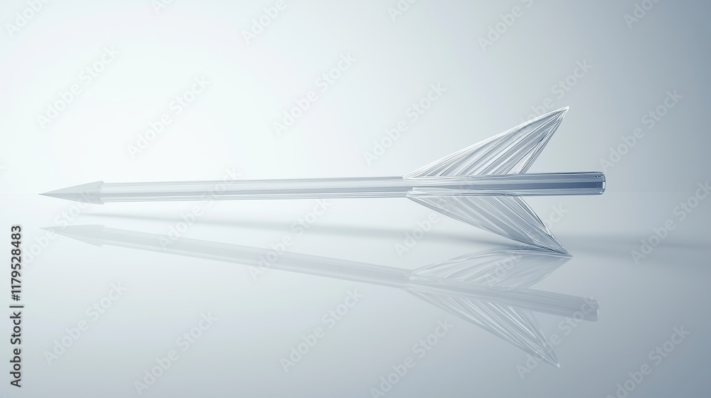 Poster crystal arrow design with reflection on smooth surface in minimalist setting