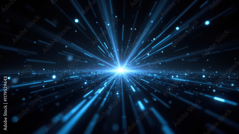 Poster abstract cosmic light burst with a gradient edge on a dark grey background.