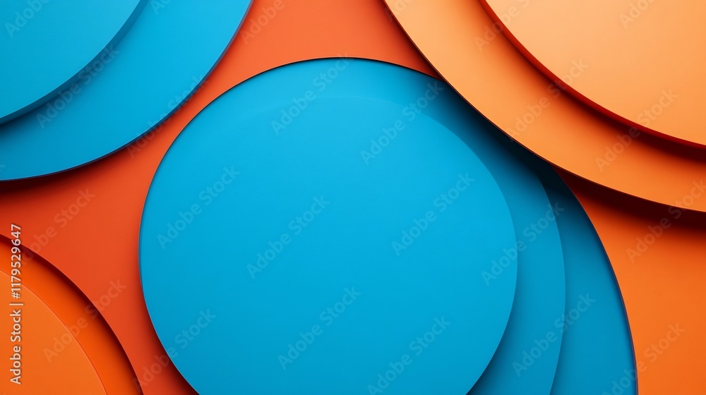 Poster Bold and Vibrant Circular Abstract Geometric Design in Blue and Orange Tones