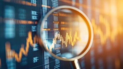 Magnified Glass Focusing on Stock Market Chart Displaying Trends and Data Analysis in a Professional Financial Environment