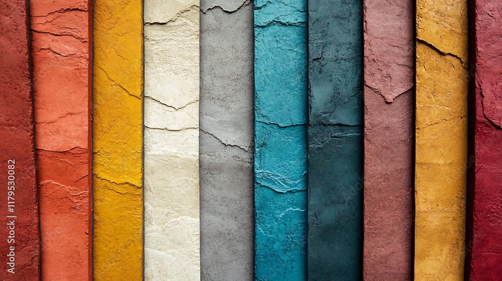 Poster Colorful stone tiles showing a variety of textures and cracks, creating an appealing abstract pattern