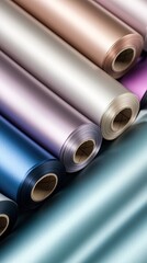 Fototapeta premium Rolls of plastic film used on a printing press to create advertising banners and posters in a factory environment
