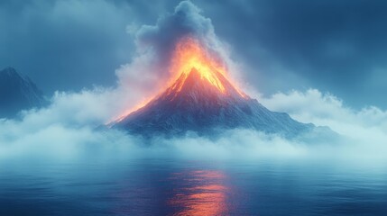 Fototapeta premium Fiery Volcano with Smoke and Lava Eruption. Generative AI
