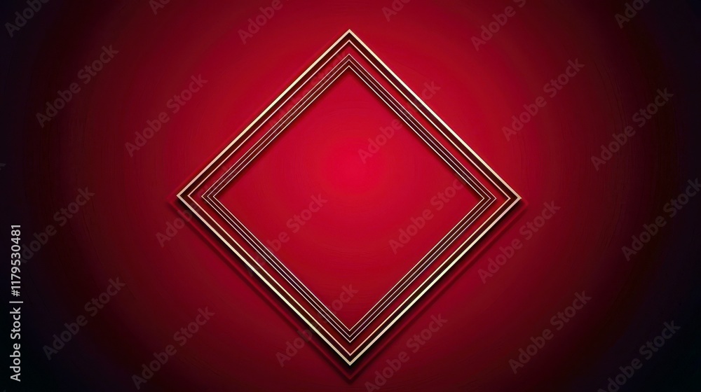 Poster abstract geometric design featuring a diamond shape with layered lines against a rich, deep red back