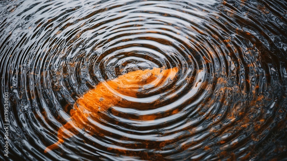 Poster elegant koi fish feeding on rippling pond surface with concentric circular patterns