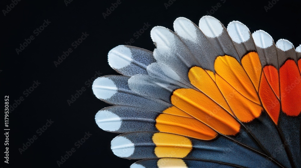 Poster close-up view of colorful butterfly wings displaying intricate patterns and textures on a dark backg