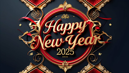 Radiant New Year 2025 golden elegance with a vibrant red glow