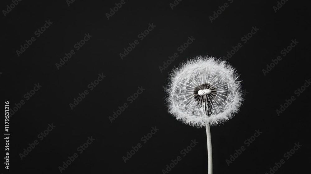Poster delicate dandelion seed head on dark background with subtle textural details and contrast effect