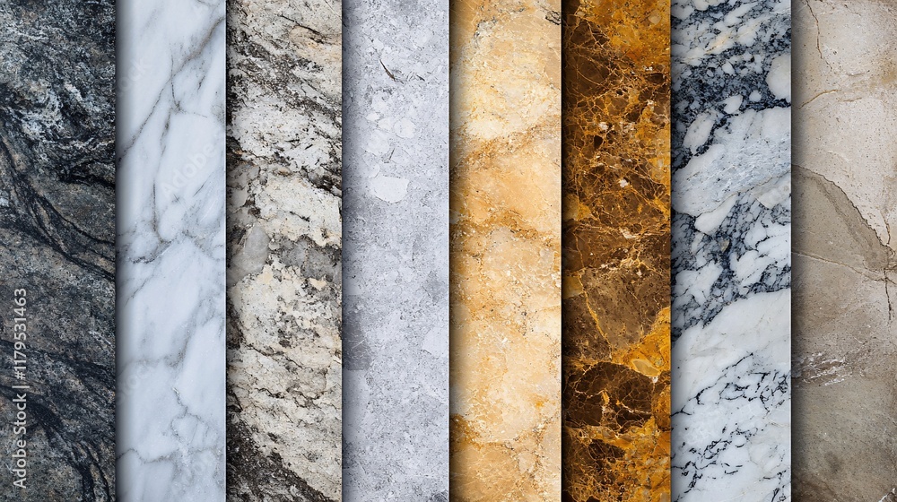 Poster Set of marble textures showing different colors and structures