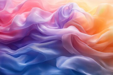 Fototapeta premium ethereal floating silk ribbons dancing in gentle breeze with pastel rainbow colors delicate abstract art background for luxury fashion design