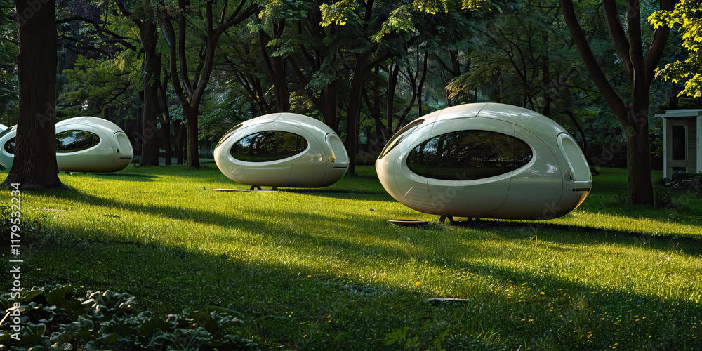 Aufkleber three ovular structures in a wooded setting