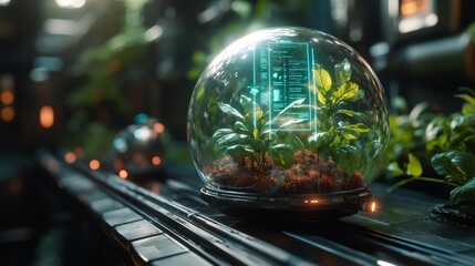 Futuristic Smart Greenhouse with Digital Holograms. Generative AI