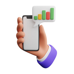 Hand holding smartphone with growth chart 3d illustration