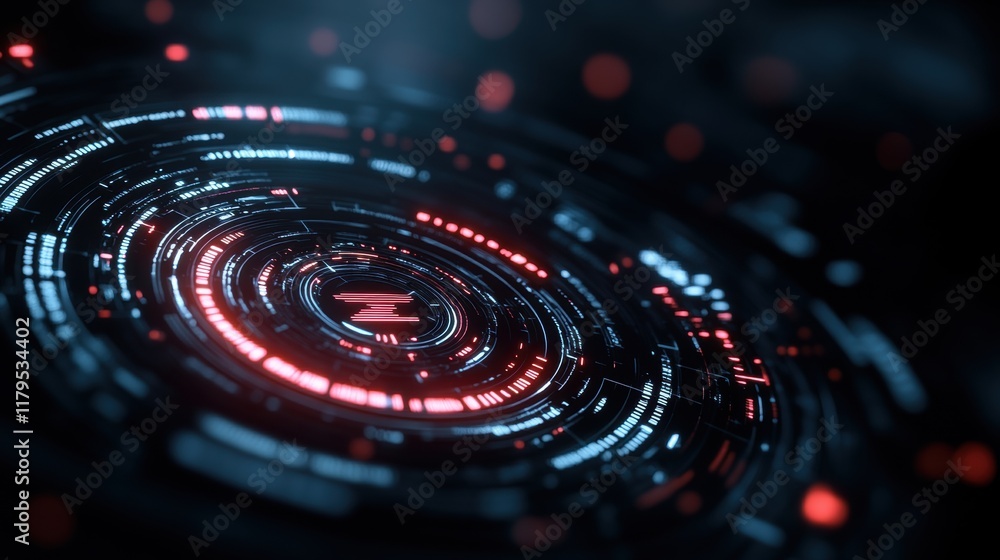 Poster futuristic abstract background with vibrant red and deep black circles creating a dynamic and engagi