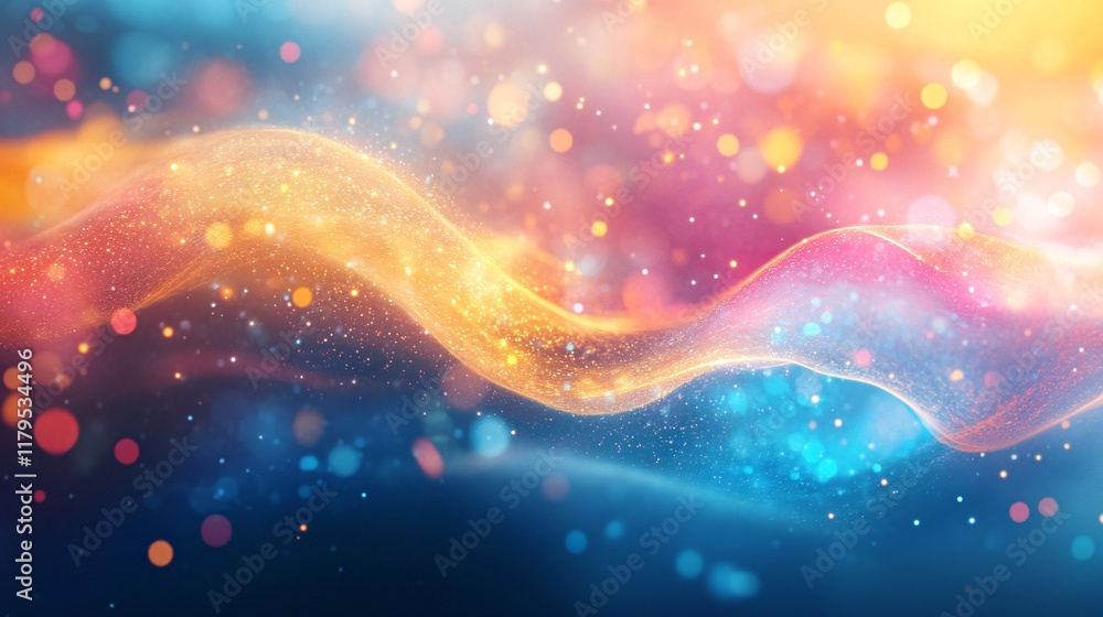 Poster Abstract golden particles flowing on colorful background