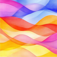 Vibrant abstract watercolor waves in pink, blue, orange, and yellow hues