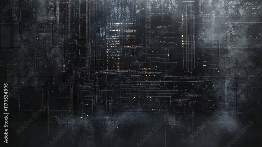 Poster Futuristic glowing lines and data flowing on dark background