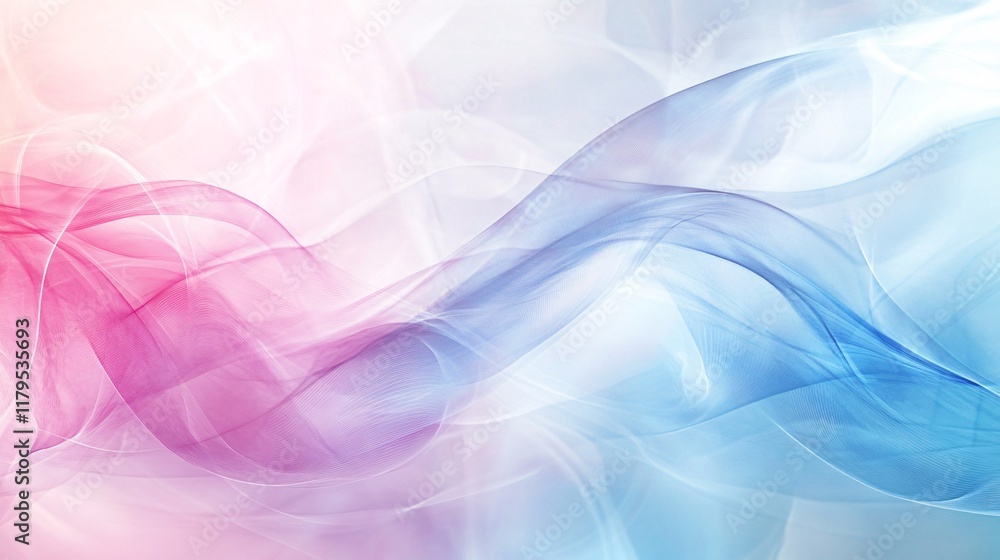 Poster Abstract pink and blue waves flowing creating a soft background