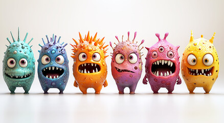 Set of creative 3D viruses and germs on white background